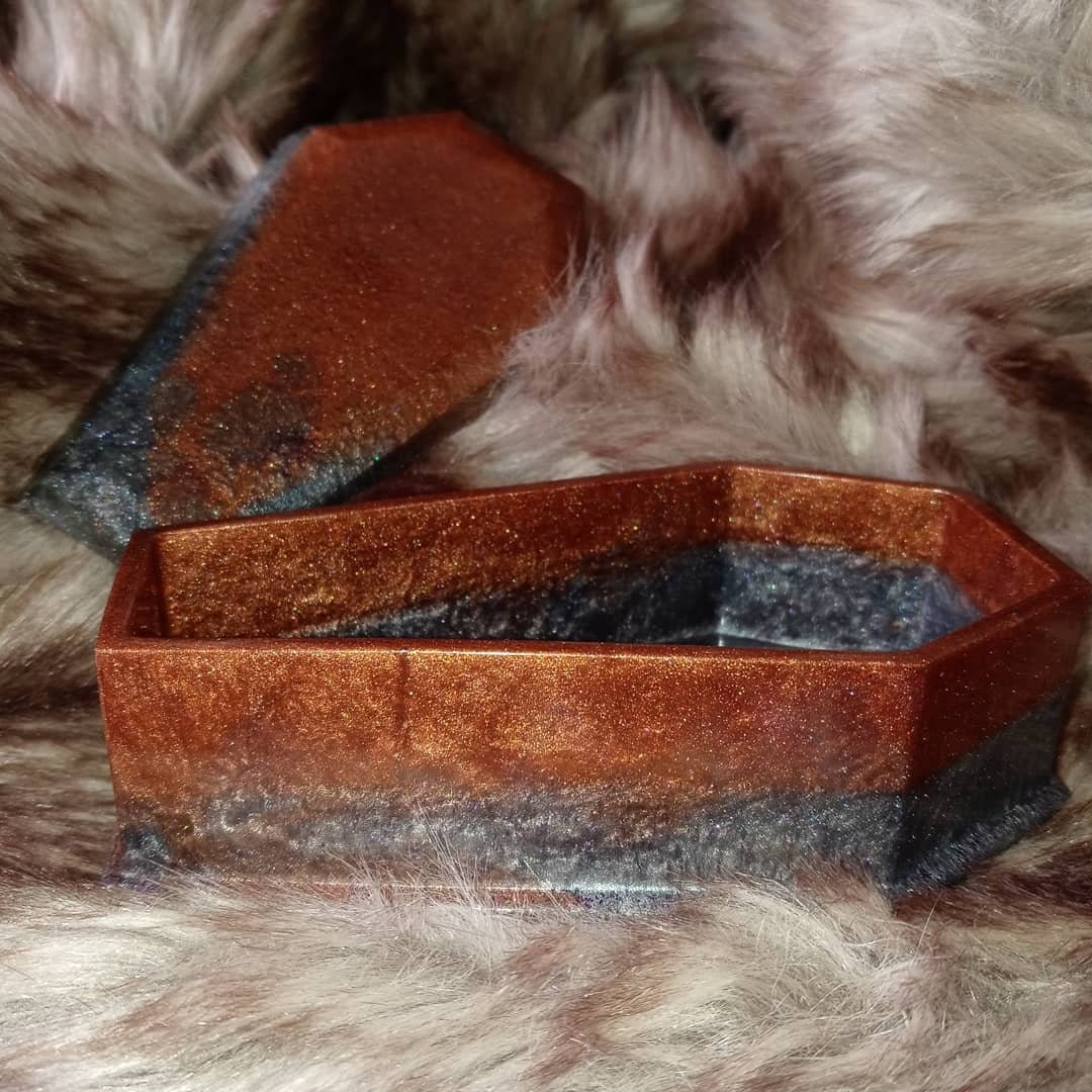 Mud and Slate Coffin Trinket Jewelry Box Resin picture
