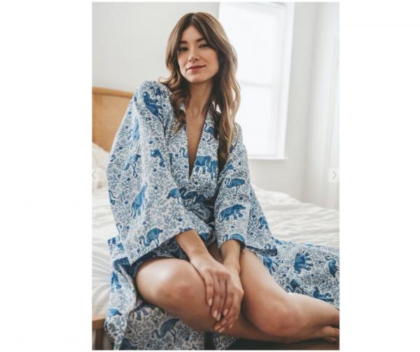 Blue & White Flamingo Robe