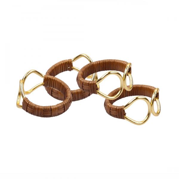 Set of 4 Rattan Wrapped Gold Napkin Rings