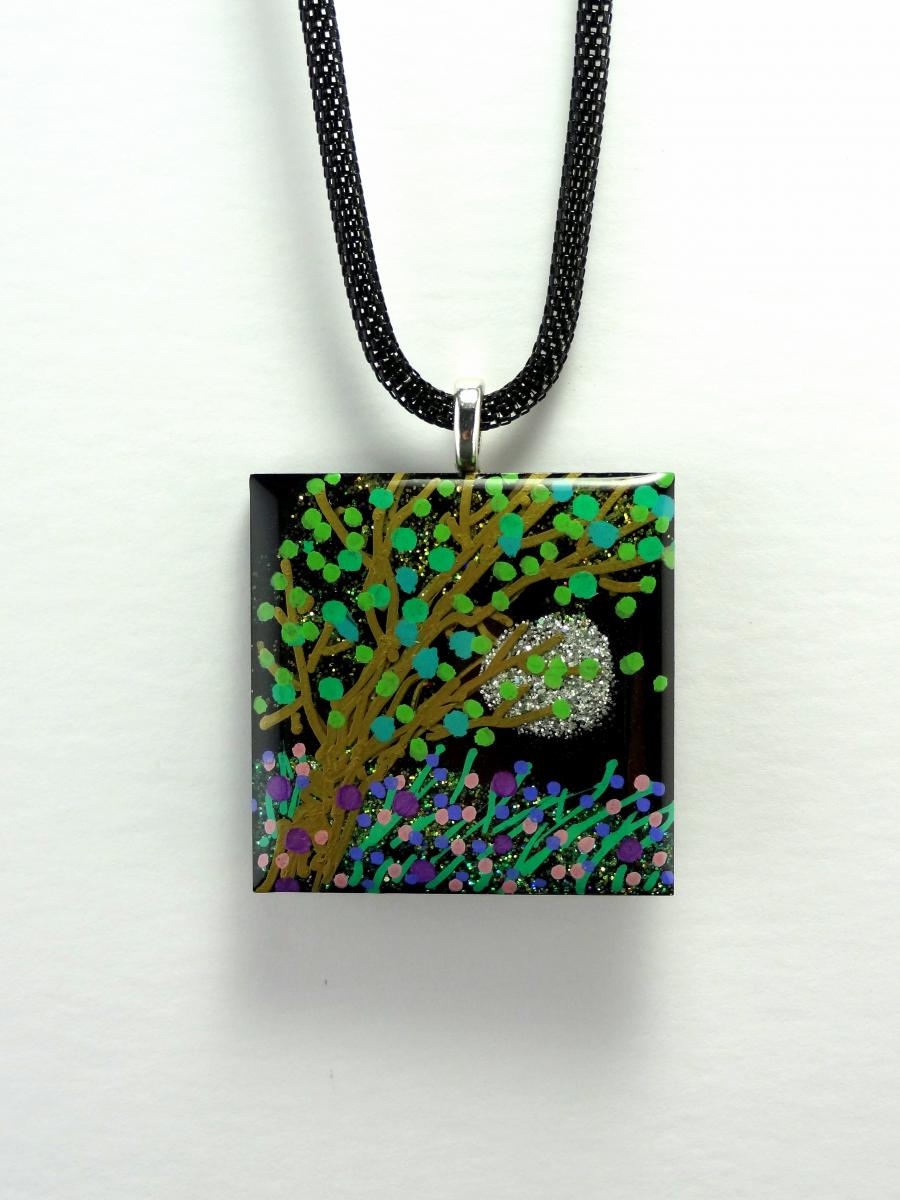 Zen Scape Square Pendants, Black sky white moon - see variations picture