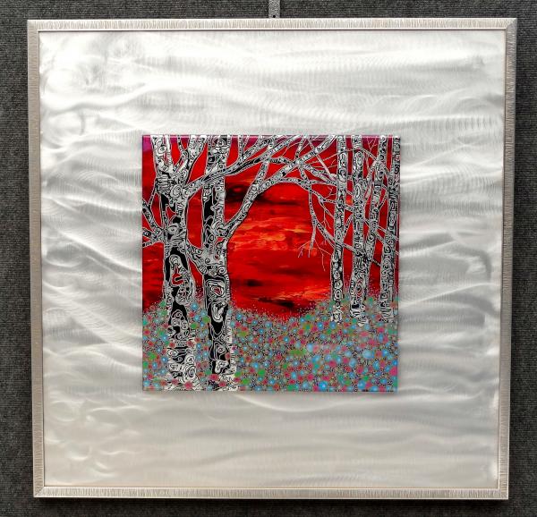 Celebration in Red, Large Square Paintings mounted to metal, 28" x 28" picture