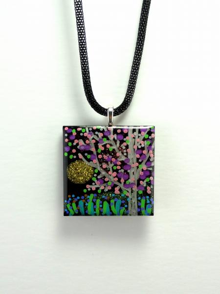 Zen Scape Square Pendants, Black sky white moon - see variations picture