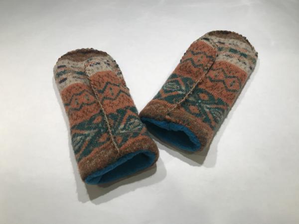 Fair Isle Felted Mittens - Teal Fleece Lining picture