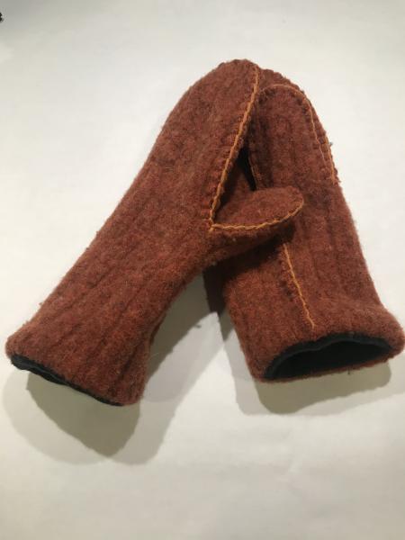 Orange Heather Felted Mittens - Black Fleece Lining picture