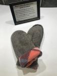 Gray Heather Felted Mittens - Pink and Navy Plaid Fleece Lining
