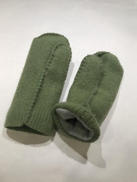 Green Apple Felted Mittens - Gray Fleece Lining picture