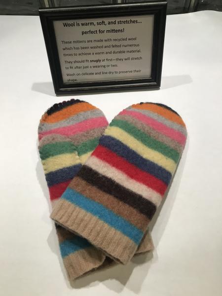 Multicolor Stripe Felted Mittens - Cream and Brown Minky Fleece Lining