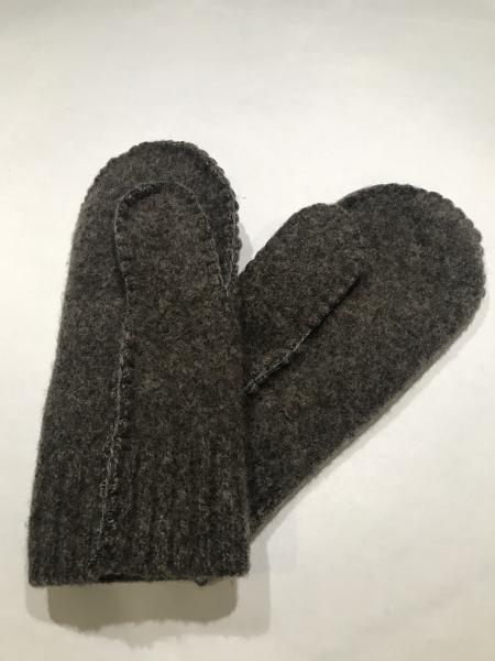 Gray/Brown Heather Felted Mittens - Blue Print Jersey Fleece Lining picture