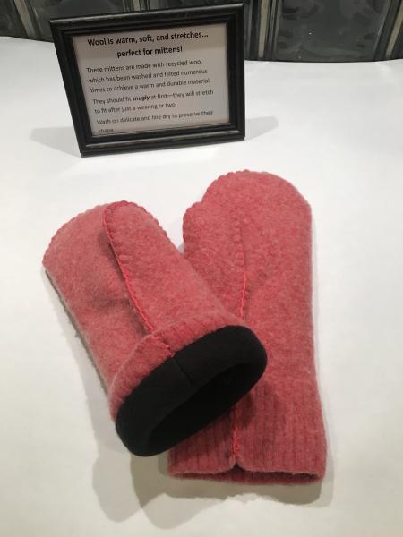 Bright Pink Heather Felted Mittens - Black Fleece Lining