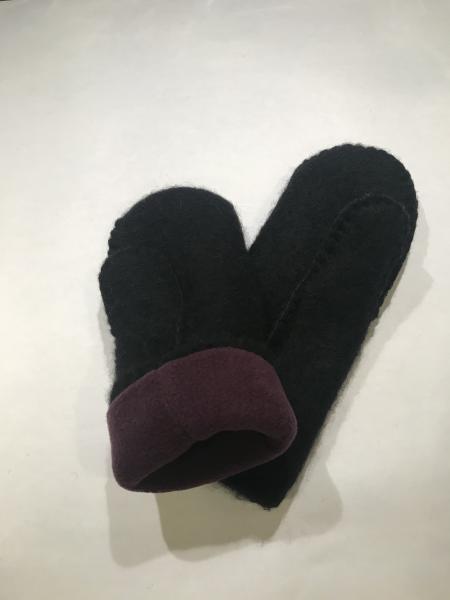 Black Felted Mittens - Plum Fleece Lining picture