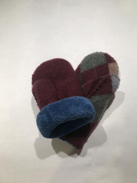 Plum Argyle Felted Mittens - Blue High Pile Fleece Lining picture