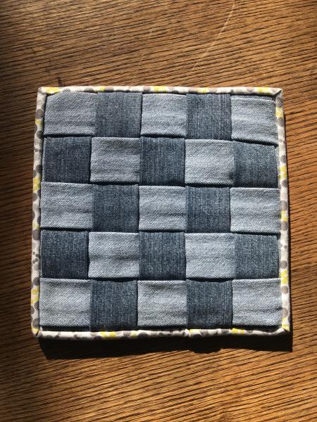 Yellow and Gray with Denim Trivet