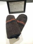 Brown with Navy and Orange Stripe Felted Mittens - Navy Minky Fleece Lining