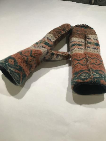Fair Isle Felted Mittens - Navy Fleece Lining picture
