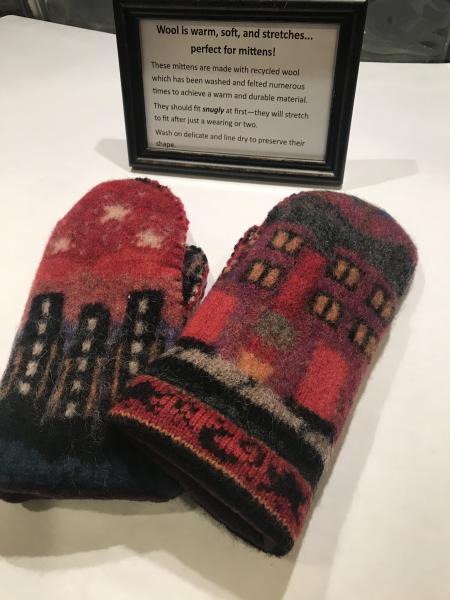 City Scene Felted Mittens - Plum Fleece Lining picture