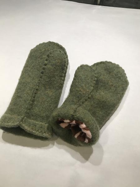 Heather Green Felted Mittens - Minky Fleece Lining picture
