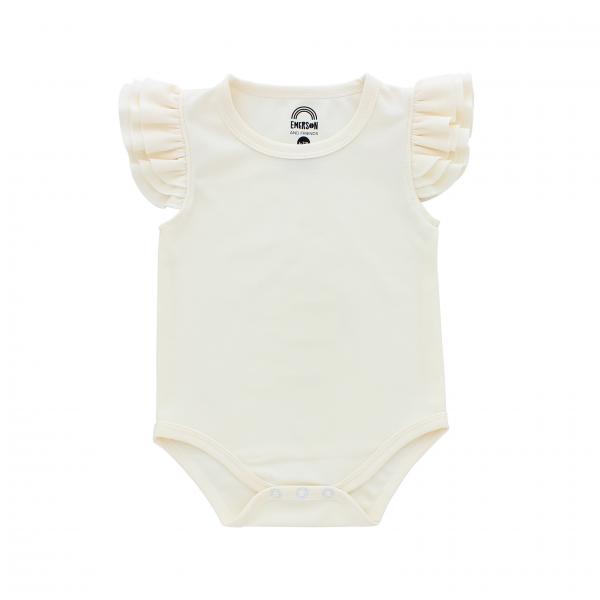 Oatmeal  Short Sleeve Flutter Sleeve Onesie