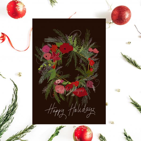 Black Christmas Wreath Card