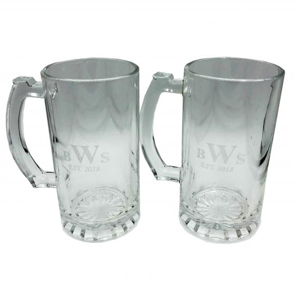 Etched Clear Glass Beer Stein