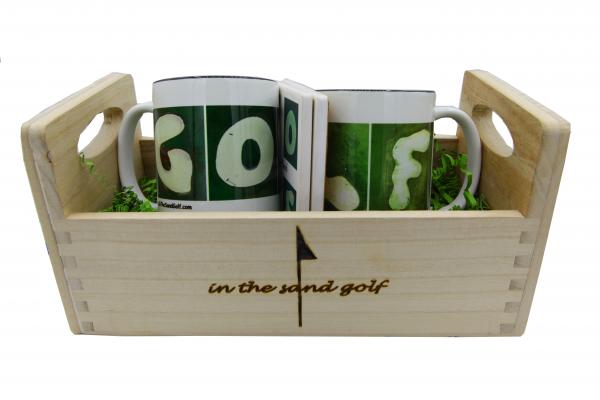 GOLF Gift Set - Wooden Tray 2 Mugs & 2 Coasters