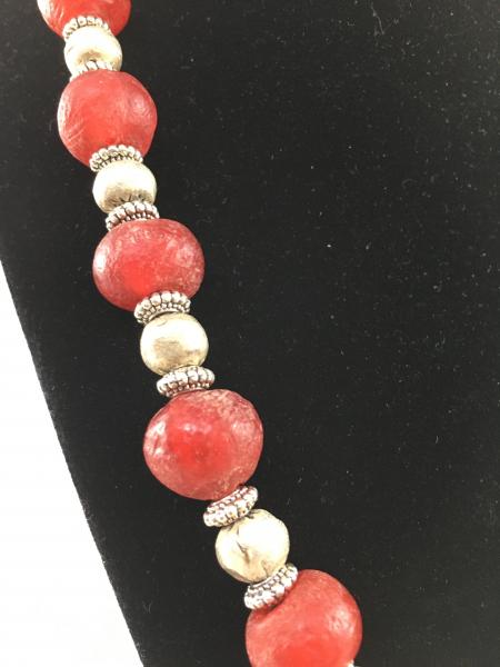 Red and Silver Metal Hand Made Bead Necklace (Vegan) picture