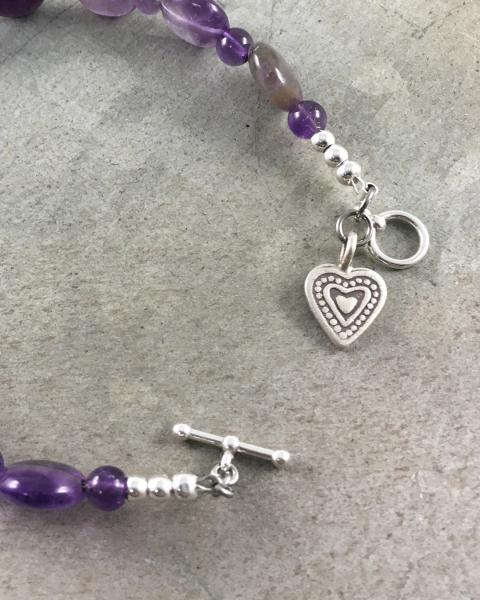 Amethyst Coin Bead Bracelet with Sterling Heart Charm picture