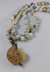 Amazonite Mala Necklace with Ammonite Pendant