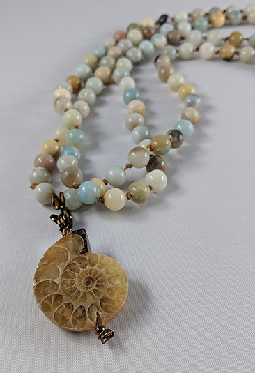 Amazonite Mala Necklace with Ammonite Pendant picture