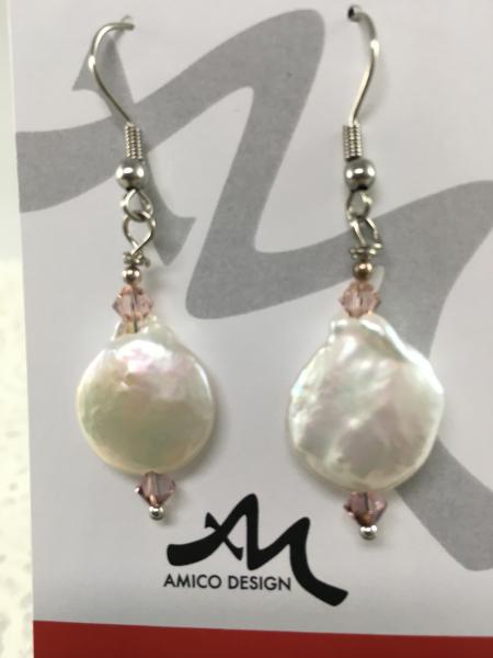 Freshwater Peal Earrings with Pink Swarovski Crystals picture