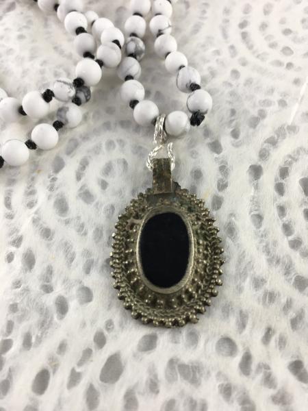 Howlite Mala Necklace with Black Glass picture