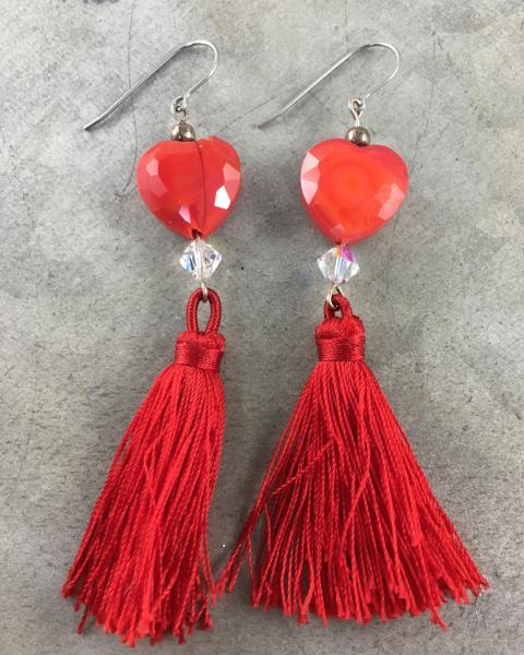 Red Heart and Tassel Earrings