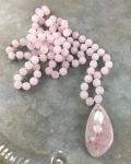 Rose Quartz Mala Necklace with Rose Quartz Pendant