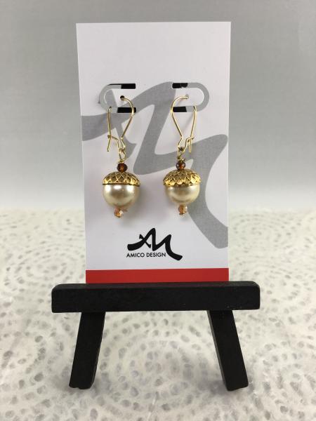 Acorn Earrings with Swarovski Pearls (Bright Gold)