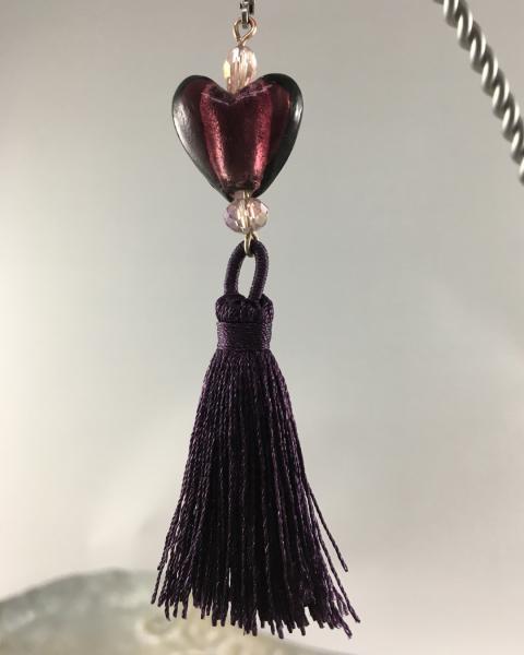 Purple Lampwork Heart and Tassel Earrings picture