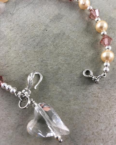 Swarovski Rose Crystal and Pearl Bracelet with Crystal Heart Charm picture