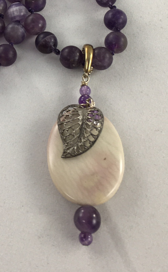 Amethyst Mala Necklace with Stone Pendant. picture
