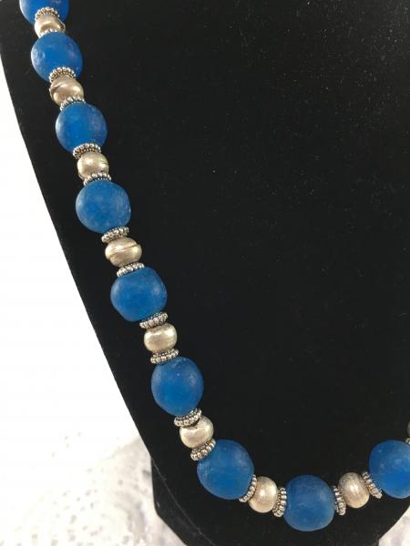 Bright Blue and Silver Metal Necklace (Vegan) picture