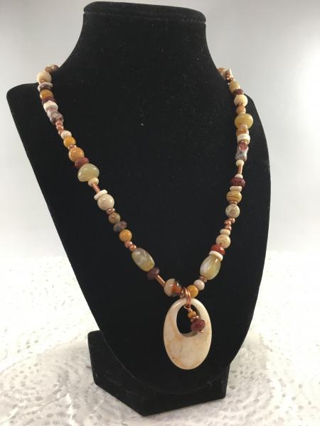 Nuetral Semi-Precious Stone and Copper Necklace with Oval Pendant picture