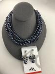 Gunmetal/Violet Glass Multi-Strand Necklace with Coordinate Earrings