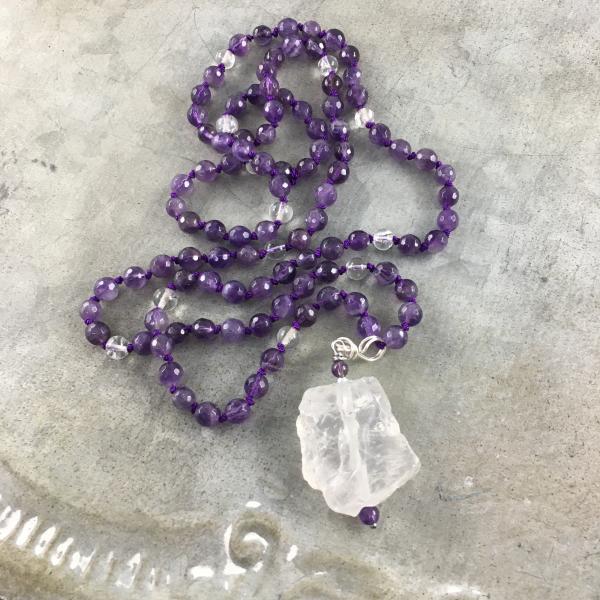 Amethyst and Crystal Mala Necklace