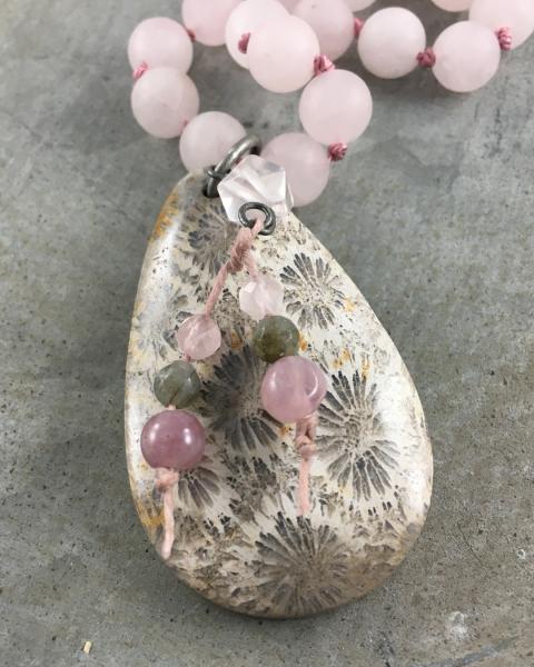 Rose Quartz Mala Necklace with Stone Pendant picture