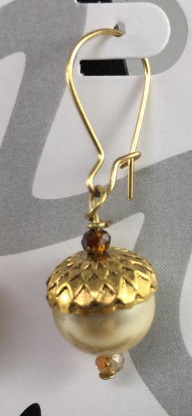 Acorn Earrings with Swarovski Pearls (Bright Gold) picture