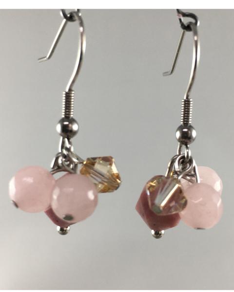 Rose Quartz, Rhodanite and Crystal Earrings picture