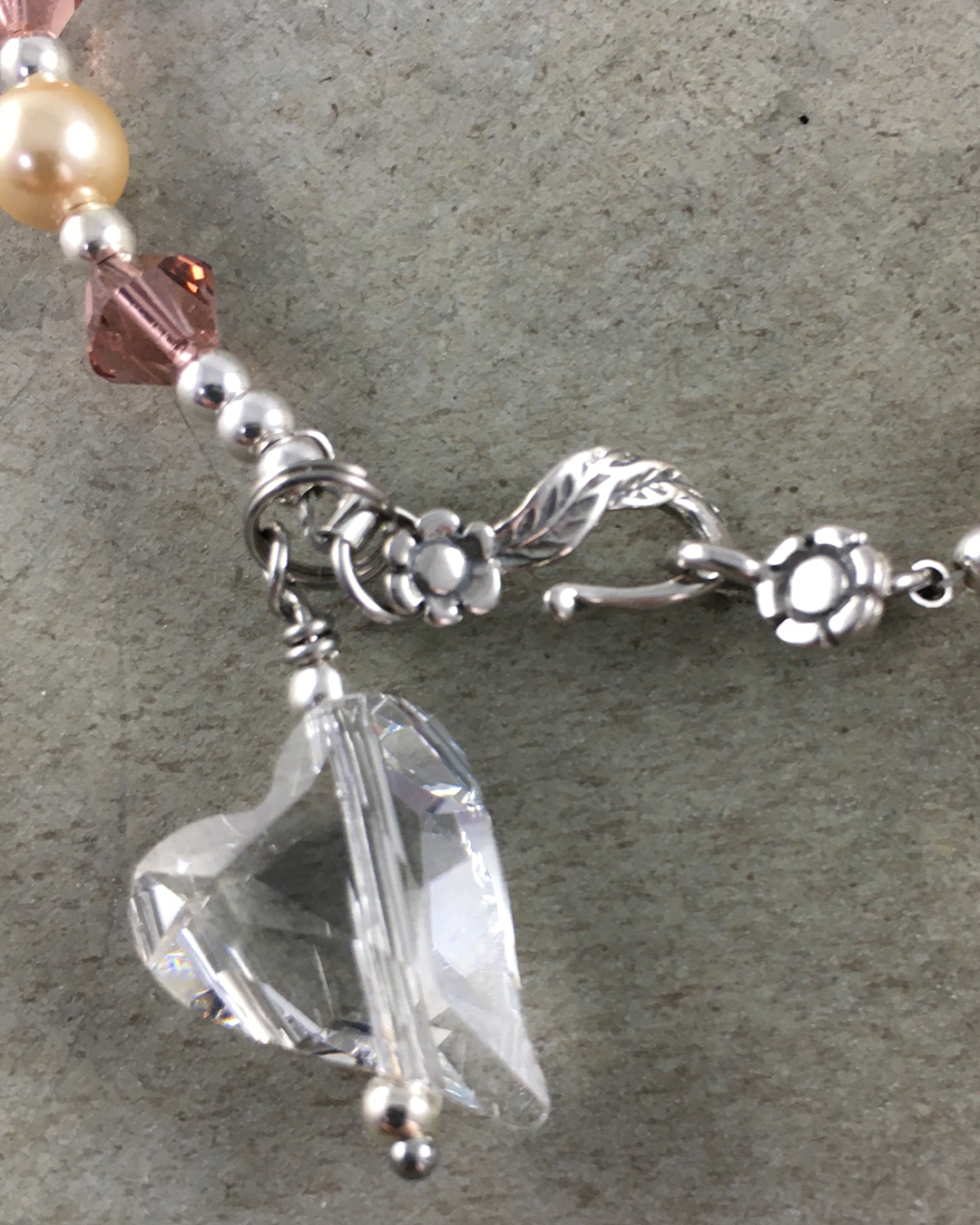 Swarovski Rose Crystal and Pearl Bracelet with Crystal Heart Charm picture