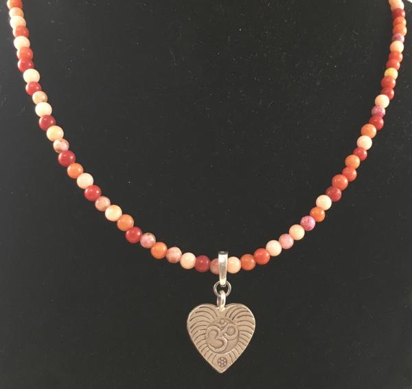 Red Stone Bead and Sterling Ohm Heart Necklace picture