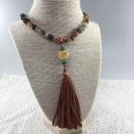 Semi-Precious Stone Necklace with Copper Beads and Leather Tassel