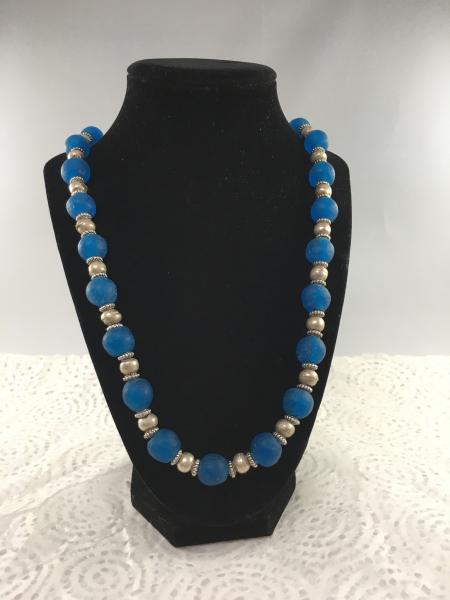 Bright Blue and Silver Metal Necklace (Vegan)