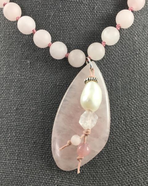 Rose Quartz Mala Necklace with Rose Quartz Pendant picture