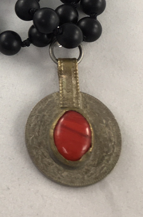 Onyx Mala Necklace with Coin and Glass Pendant picture