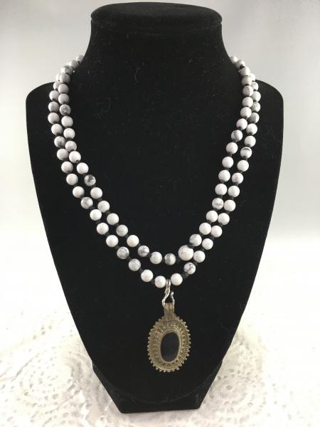 Howlite Mala Necklace with Black Glass picture